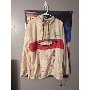 CivilizeD Beige Embroidered 1/4 Zip Hooded Windbreaker Graphic Men's Size XL